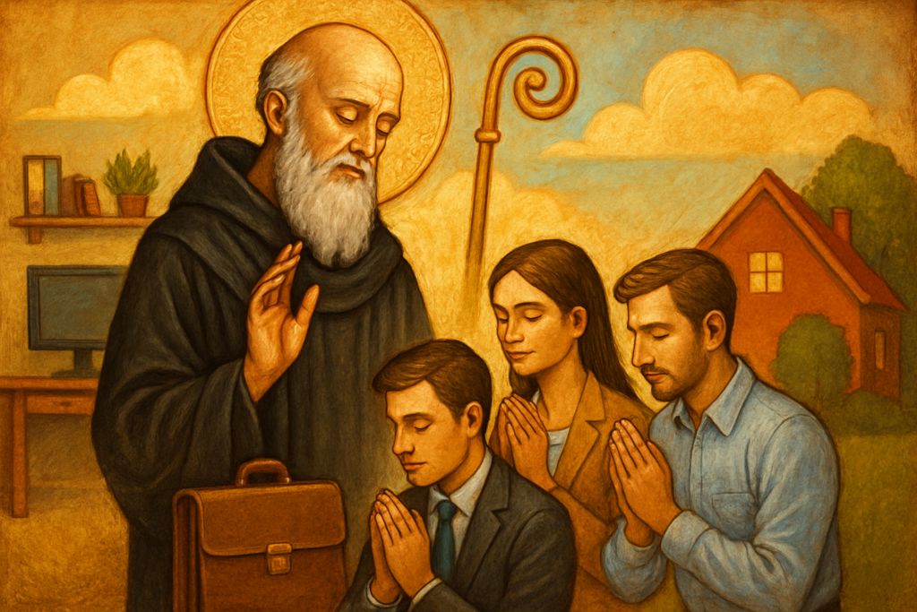 Benedizione con San Benedetto da Norcia per l'equilibrio tra lavoro e vita dei giovani professionisti