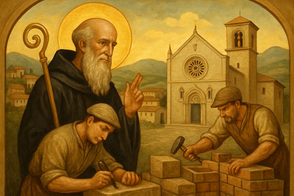 Benedizione a San Benedetto per il lavoro a Norcia