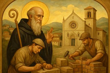 Benedizione a San Benedetto per il lavoro a Norcia