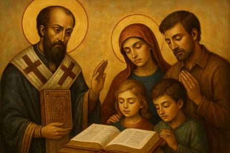 Benedizione con San Giovanni Crisostomo per le famiglie durante la lettura della Bibbia