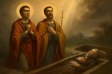 Intercessione per i coniugi defunti, con i Santi Aquila e Priscilla